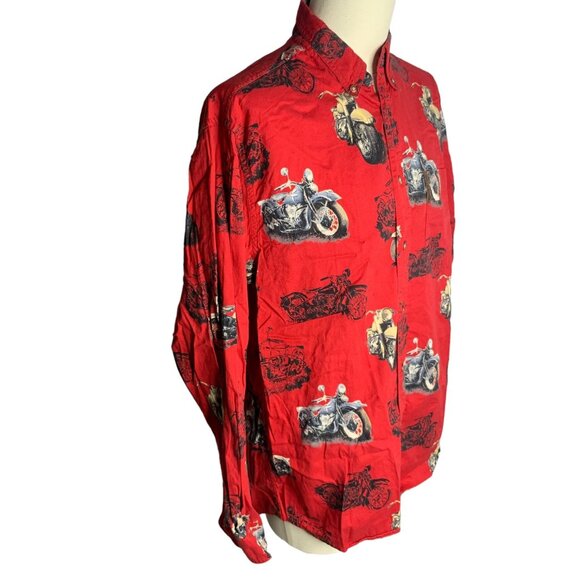 North River Button Down Motorcycle Shirt M Red Long Sleeve Soft Cotton Pocket - Picture 5 of 6